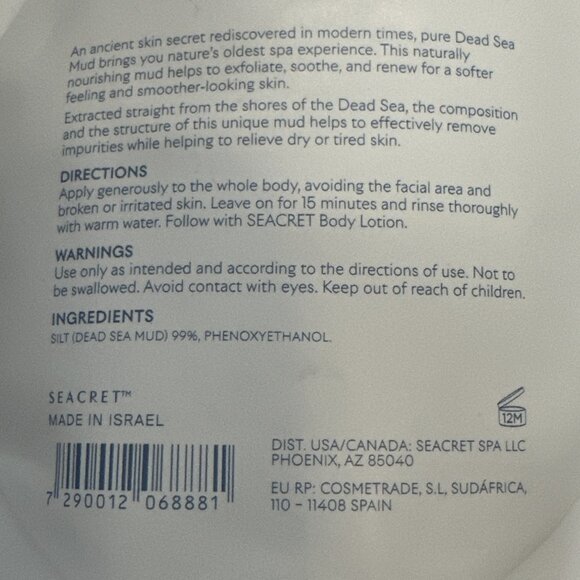 TWO Seacret Mineral-Rich Body Mud Minerals From The Dead Sea 300g 10.6oz - Picture 4 of 5